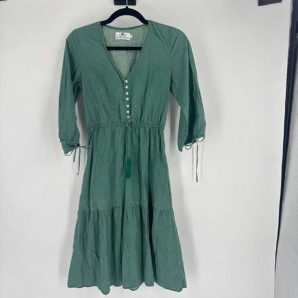 All the Wild Roses Women's Polka Dot Boho Tiered Breezy‎ Midi Dress Green Size 8 - Picture 3 of 15
